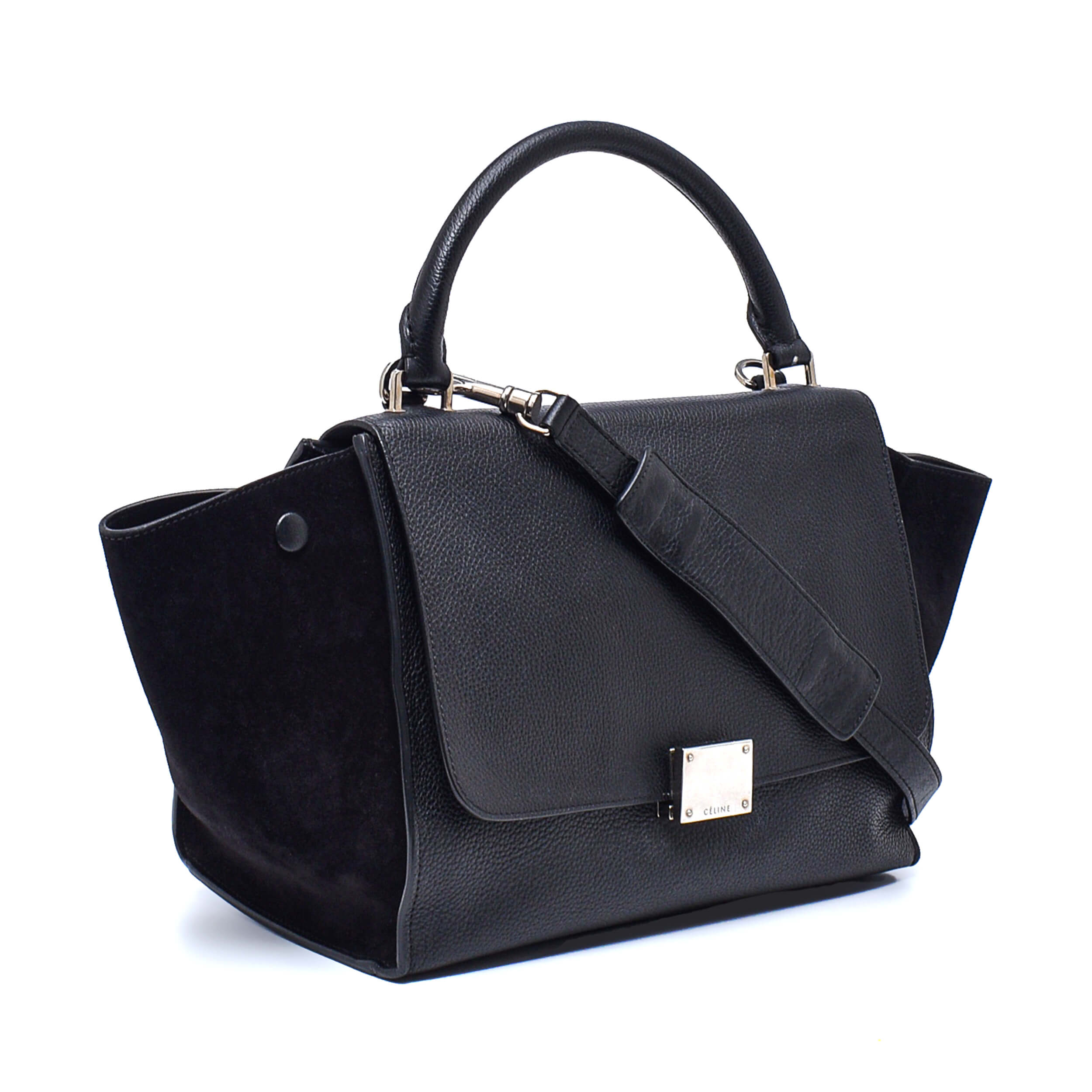 Celine - Black Grained Leather & Suede Small Trapeze Bag